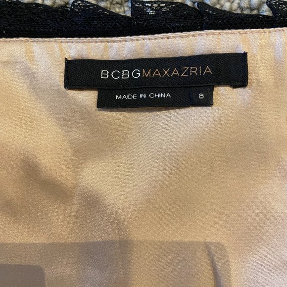 Black BCBG MAXAZRIA lace midi dress, with ribbon tie. - Picture 3 of 5